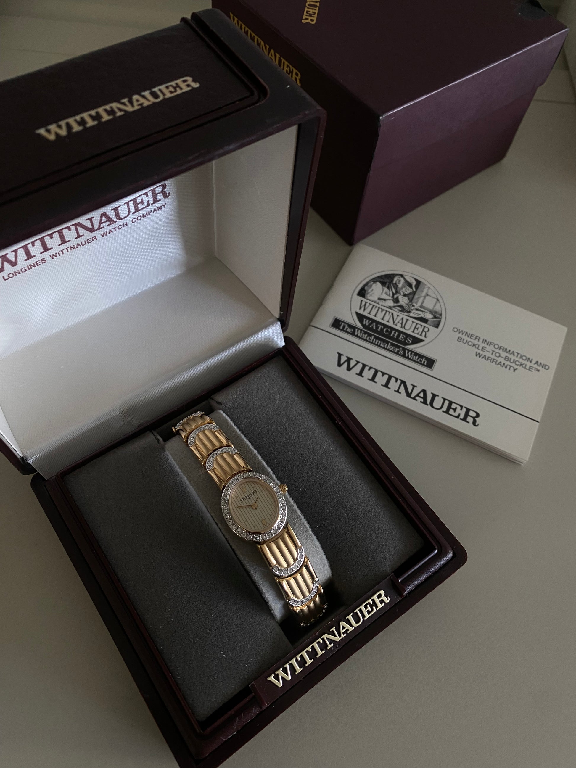 Vintage 1980s Gold tone Diamond Accent Wittnauer By Longines Dainty Ladies Watch