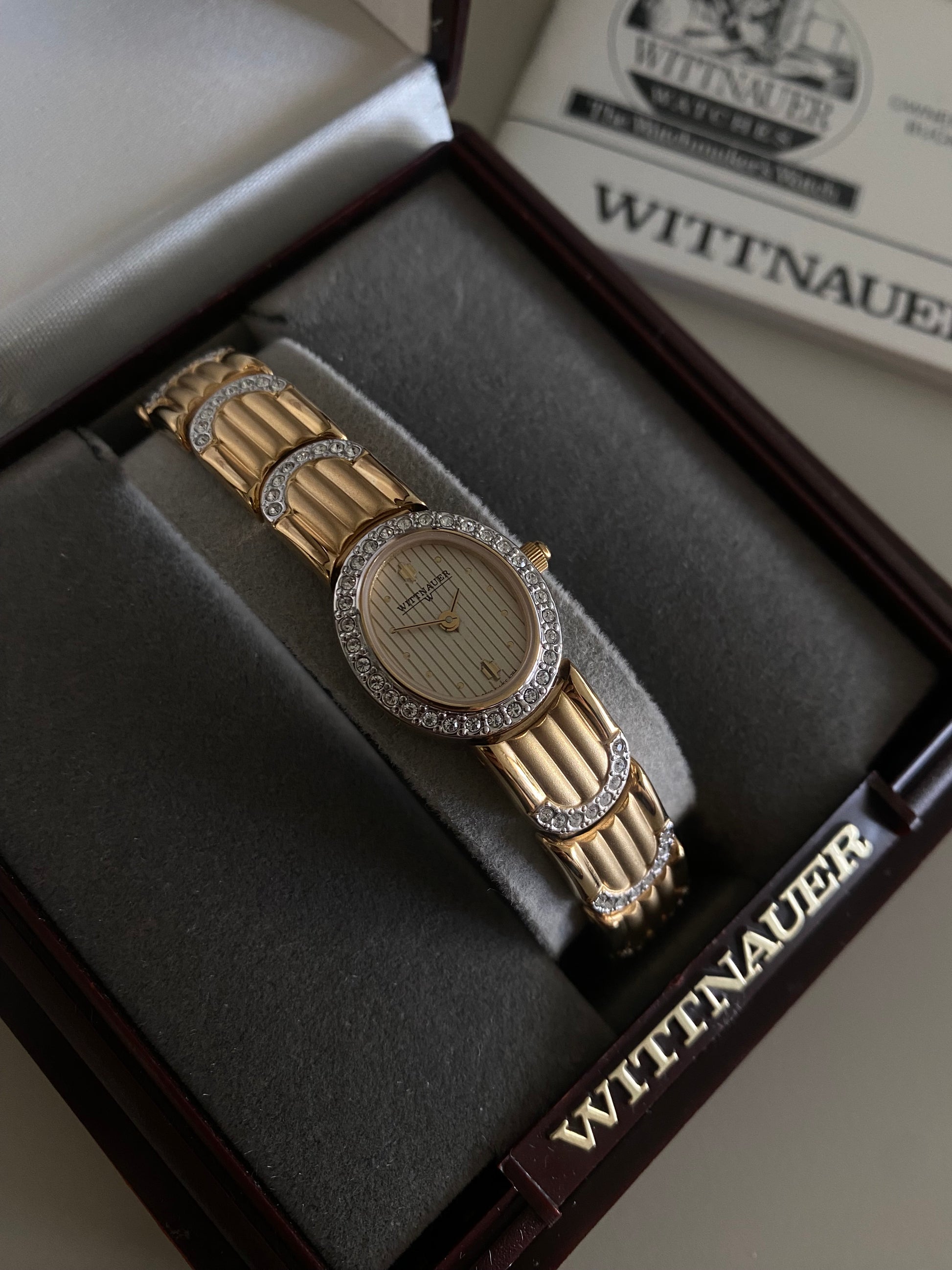 Vintage 1980s Gold tone Diamond Accent Wittnauer By Longines Dainty Ladies Watch
