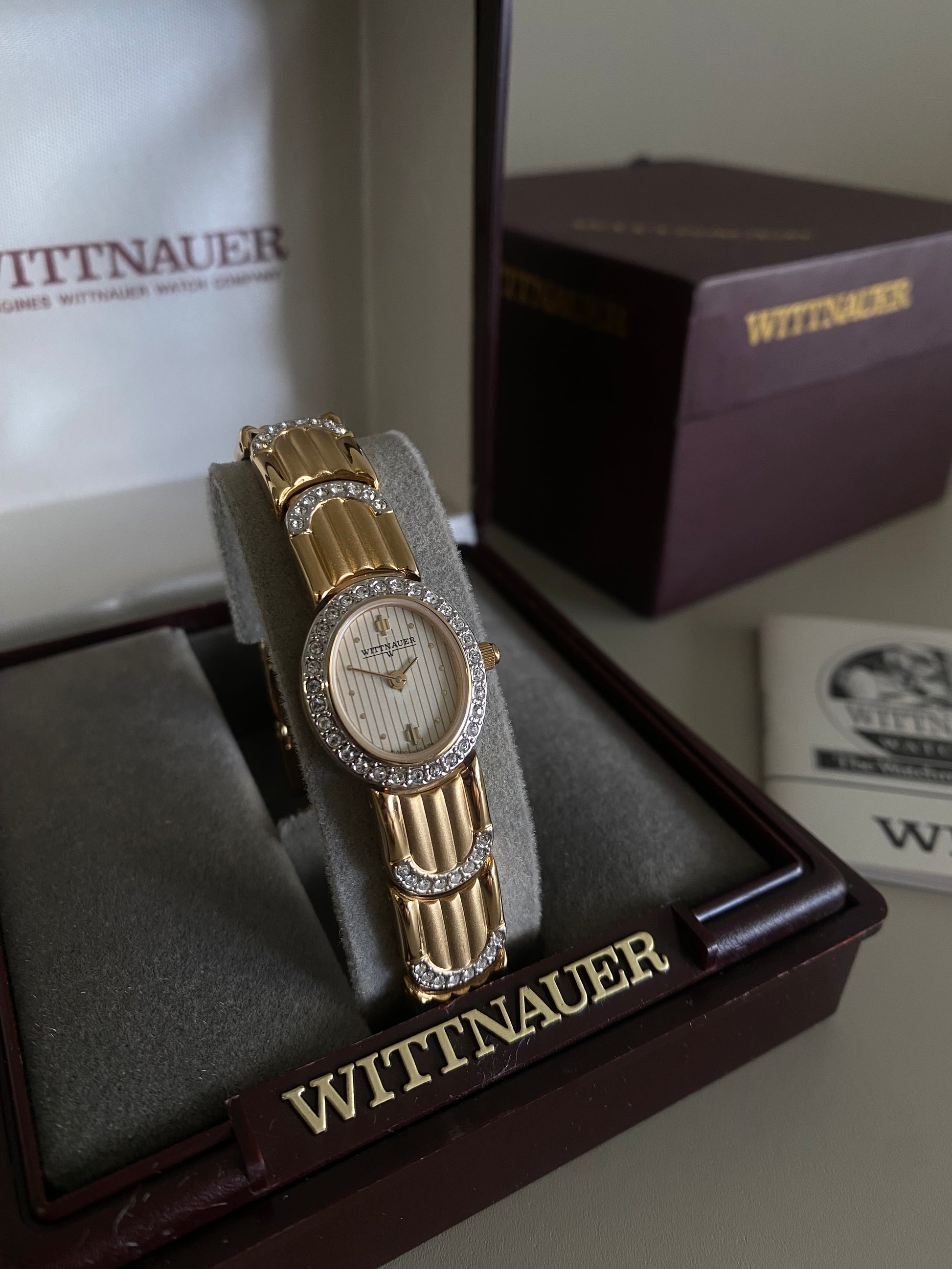 Vintage 1980s Gold tone Diamond Accent Wittnauer By Longines Dainty Ladies Watch