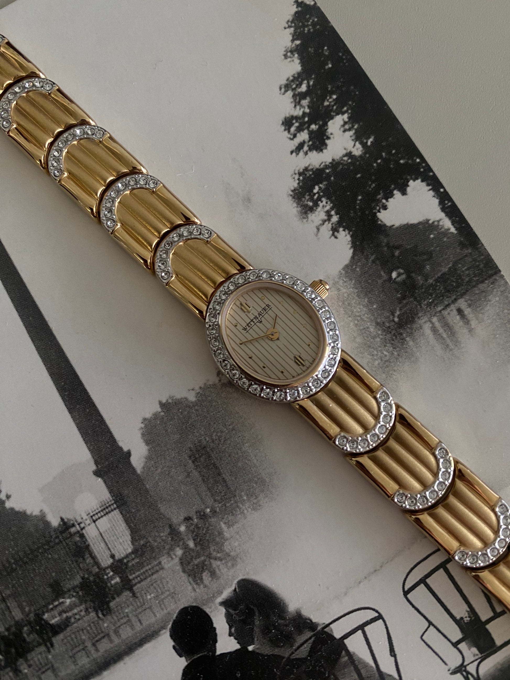 Vintage 1980s Gold tone Diamond Accent Wittnauer By Longines Dainty Ladies Watch