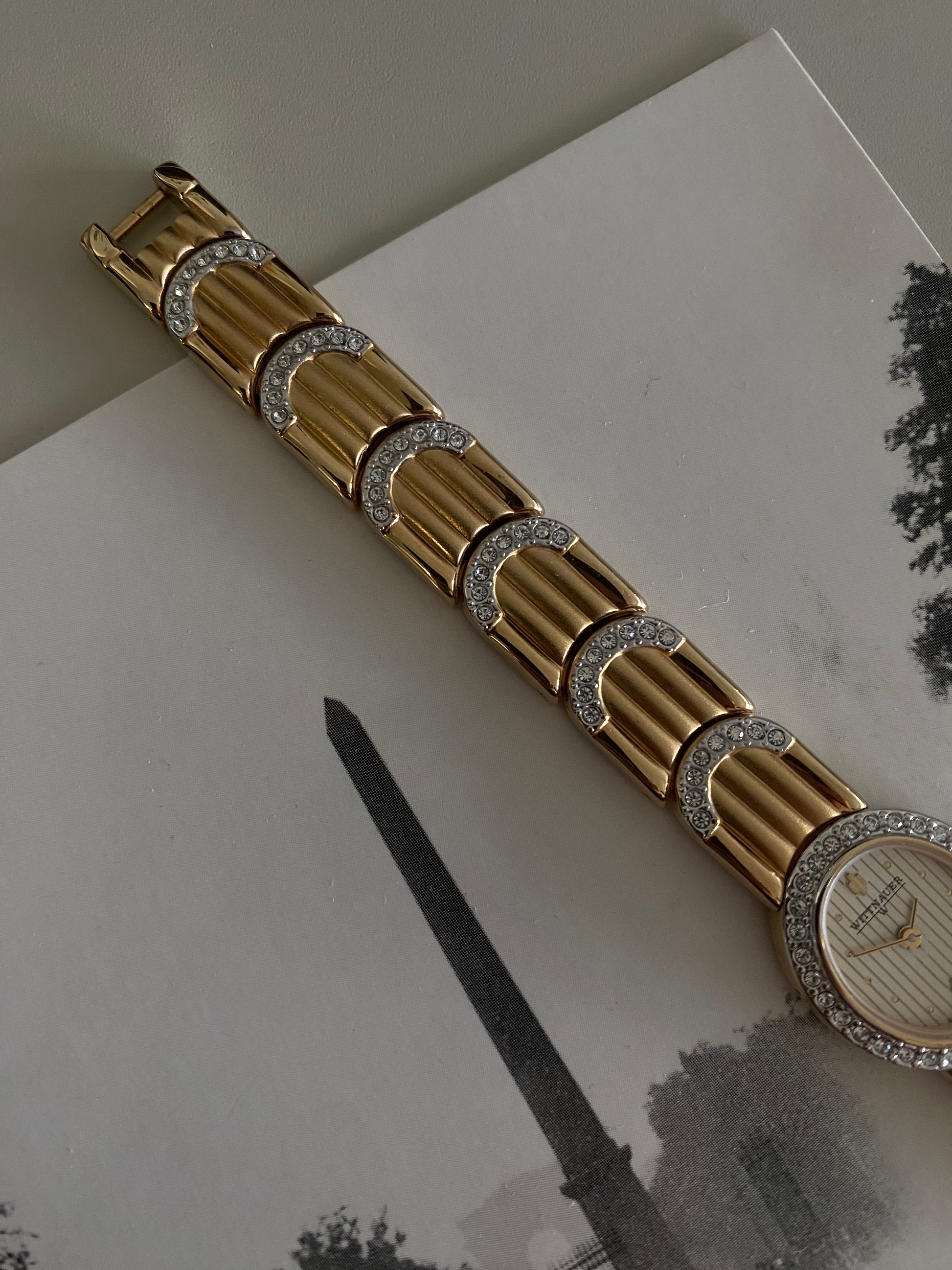 Vintage 1980s Gold tone Diamond Accent Wittnauer By Longines Dainty Ladies Watch